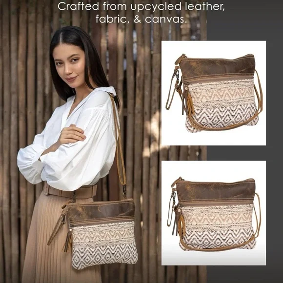 Myra Bag Aztec Purse - Canvas Bag with Real Leather Detailing, Boho Handbag - Picture 4 of 9